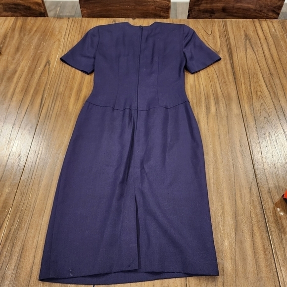 Navy purple faux wrap professional cocktail pinup pencil a-line dress midi  4 - Picture 13 of 13